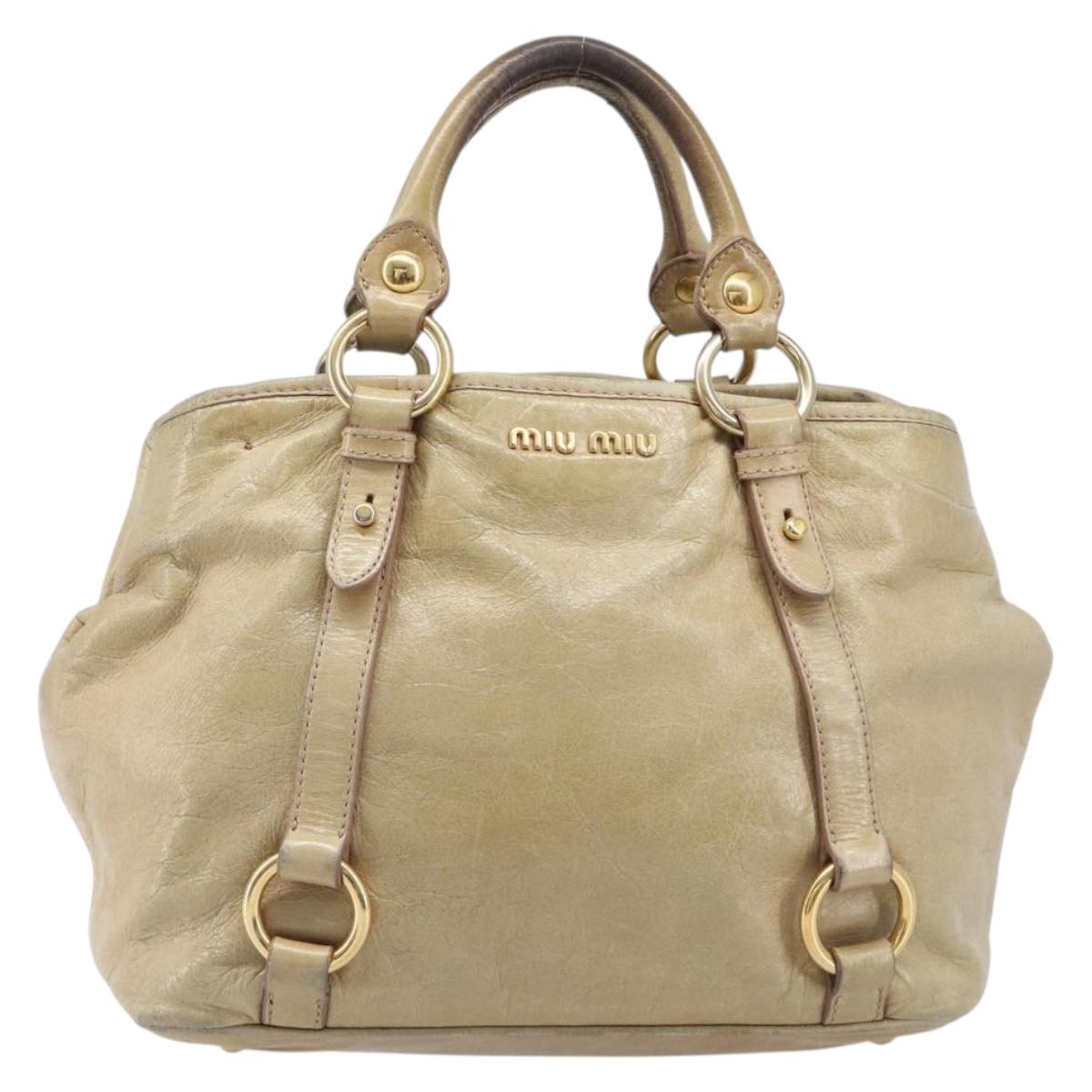 Miu Miu Hand Bag Leather Beige Gold Tone Auth 167591A