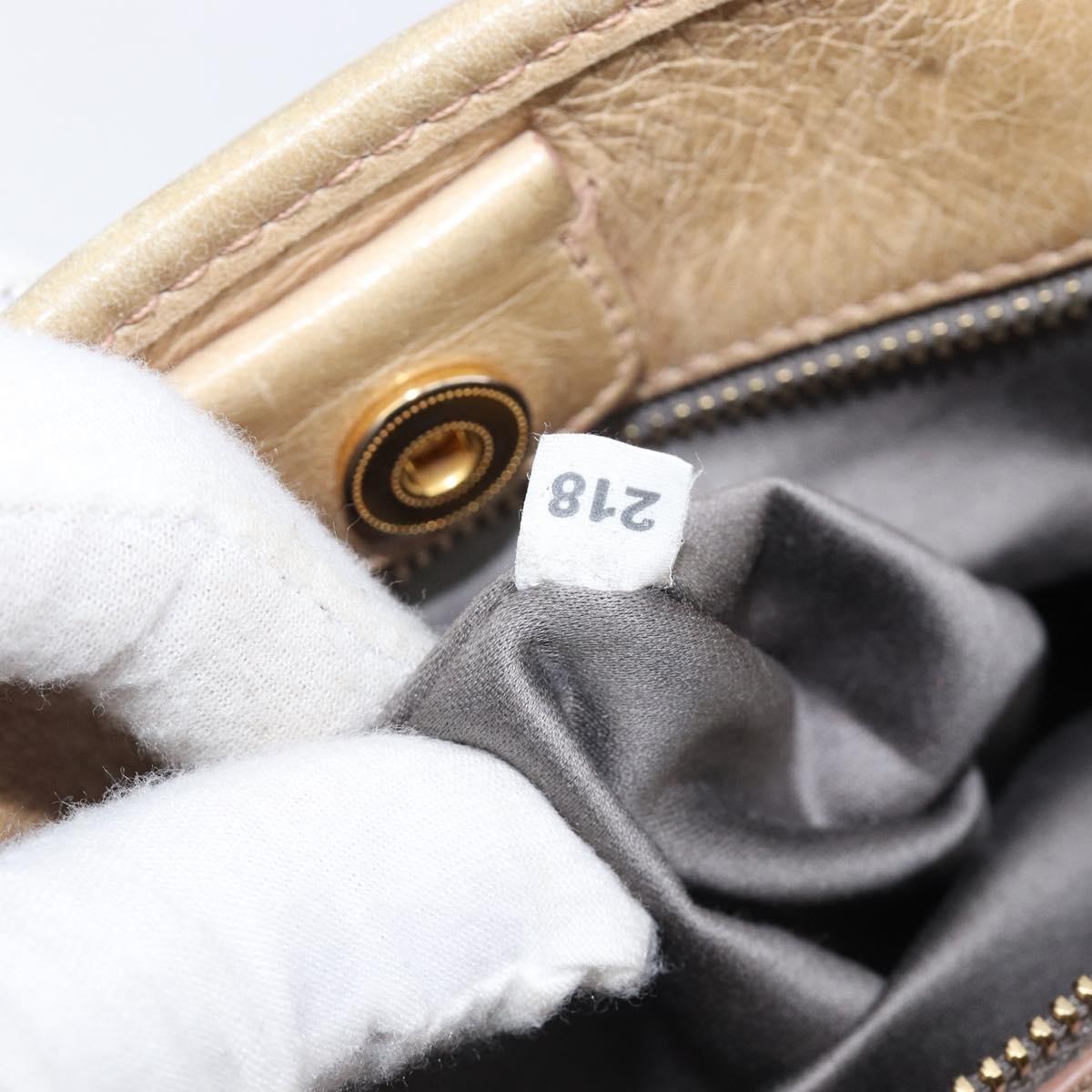 Miu Miu Hand Bag Leather Beige Gold Tone Auth 167591A