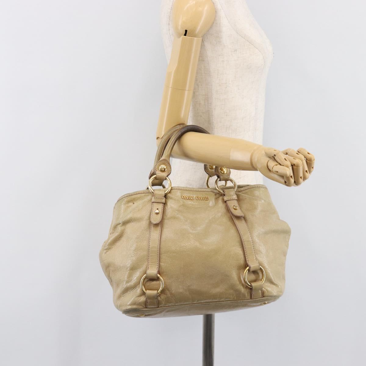 Miu Miu Hand Bag Leather Beige Gold Tone Auth 167591A