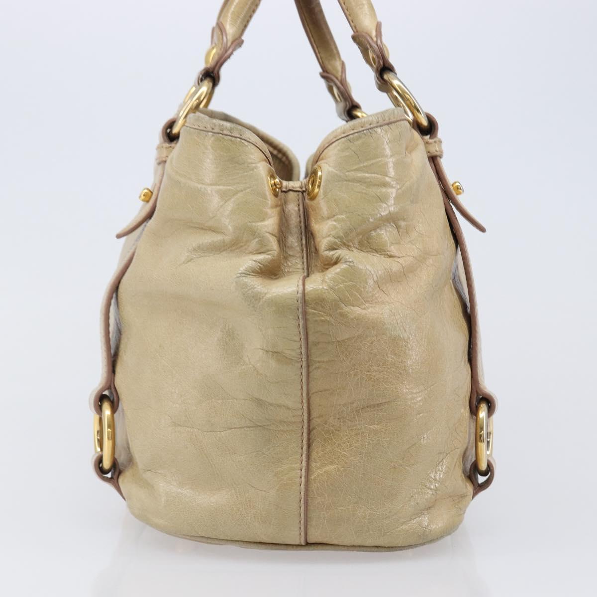 Miu Miu Hand Bag Leather Beige Gold Tone Auth 167591A