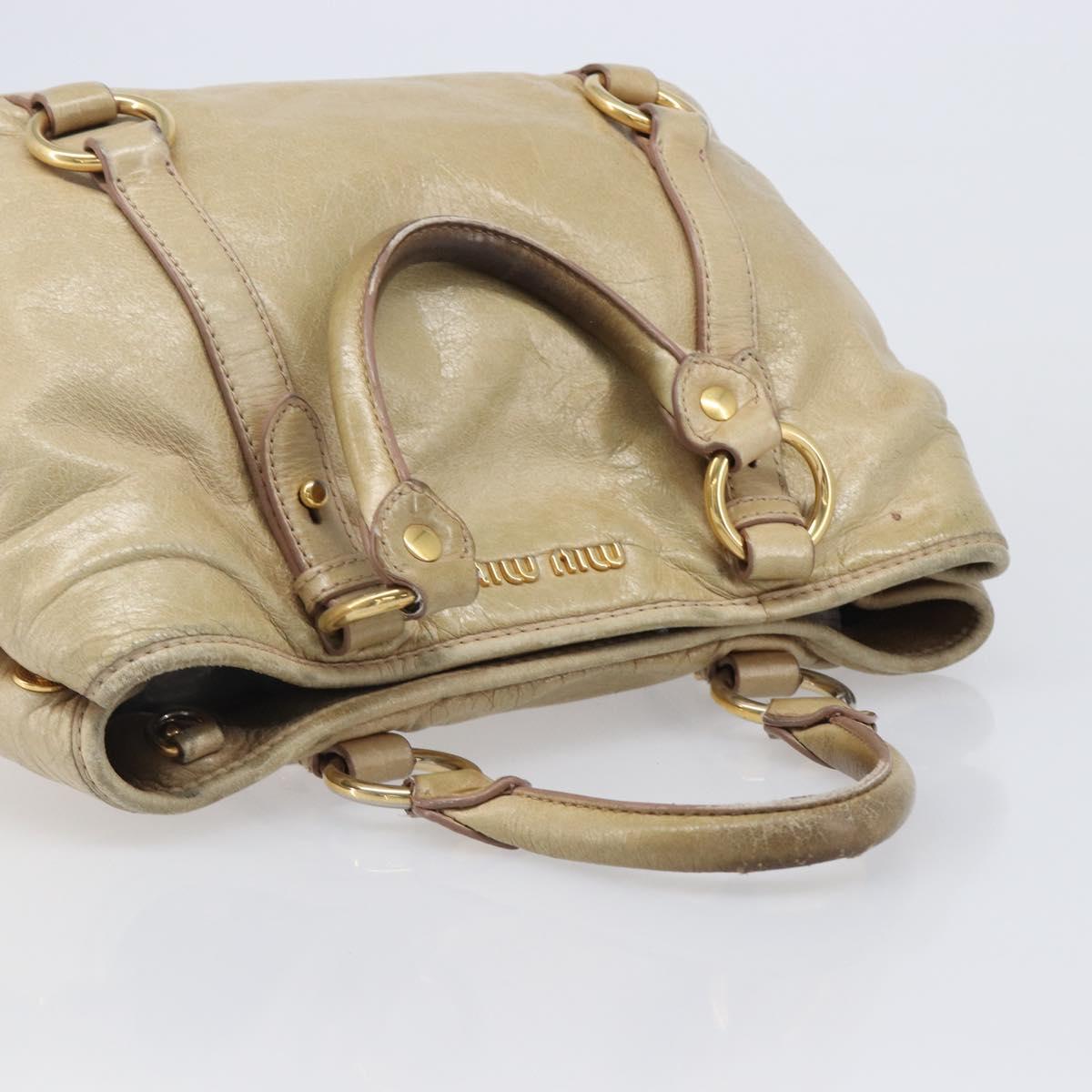 Miu Miu Hand Bag Leather Beige Gold Tone Auth 167591A