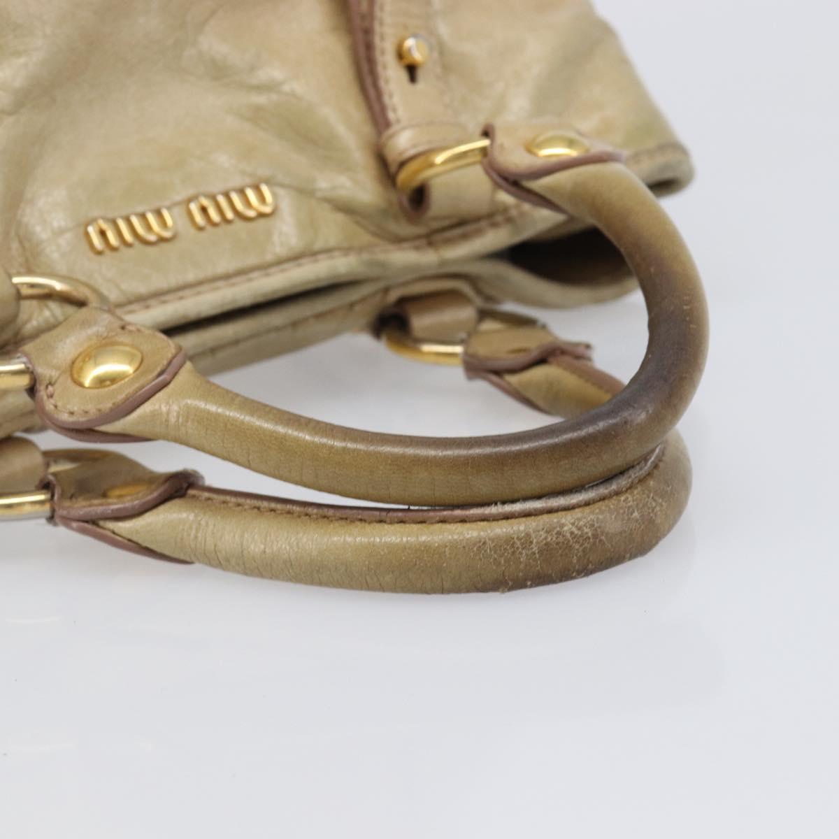 Miu Miu Hand Bag Leather Beige Gold Tone Auth 167591A
