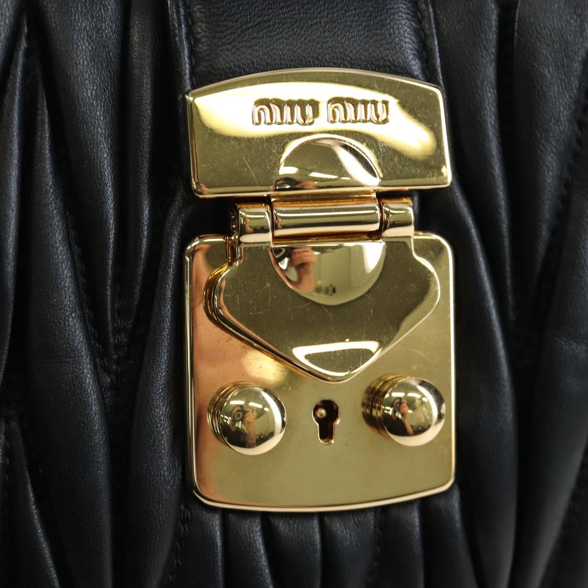 Miu Miu Matelasse Hand Bag Leather 2way Black Gold Tone Auth 167593SAM