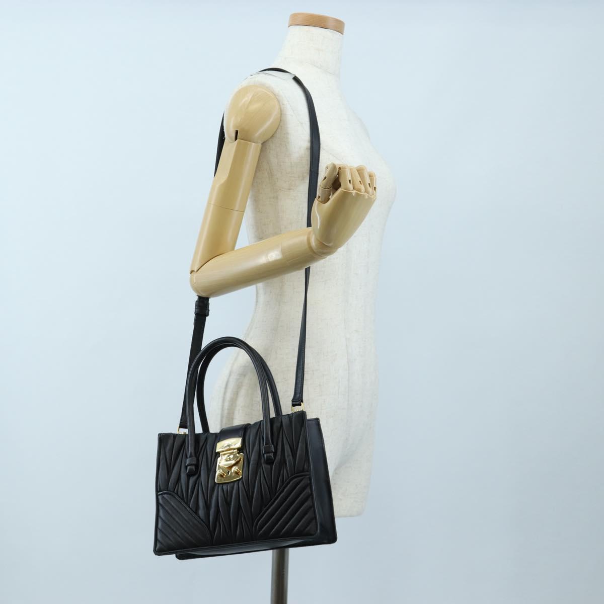 Miu Miu Matelasse Hand Bag Leather 2way Black Gold Tone Auth 167593SAM
