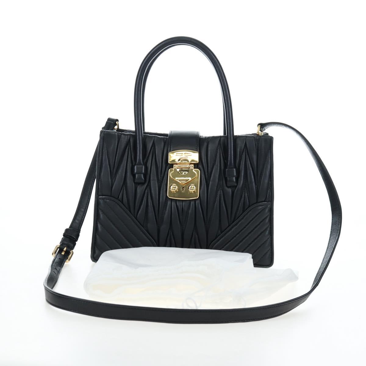 Miu Miu Matelasse Hand Bag Leather 2way Black Gold Tone Auth 167593SAM