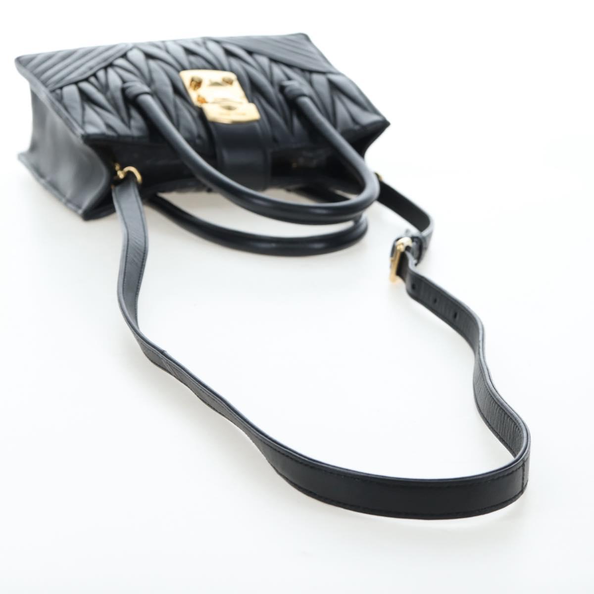 Miu Miu Matelasse Hand Bag Leather 2way Black Gold Tone Auth 167593SAM