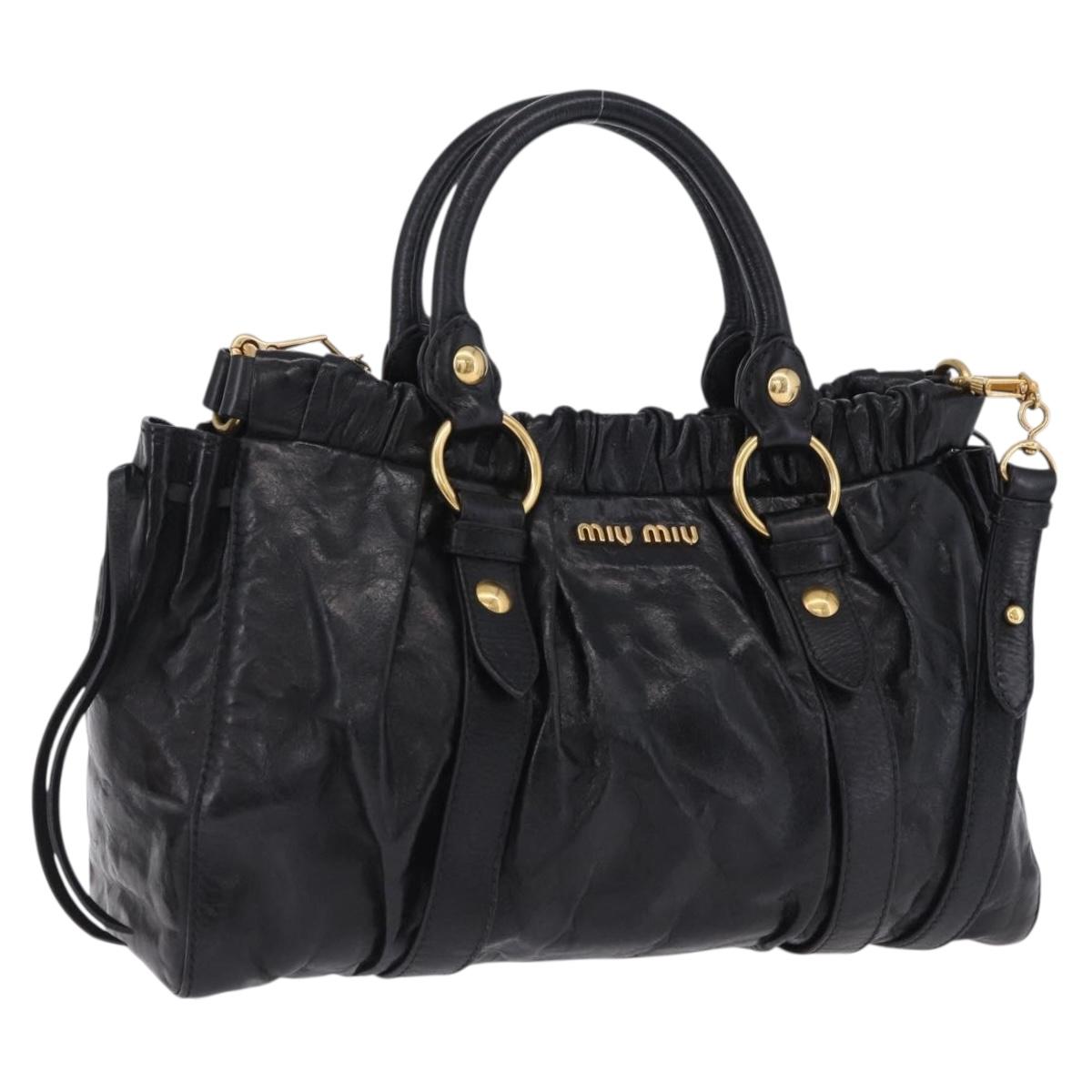 Miu Miu Hand Bag Leather 2way Black Gold Tone Auth 167594SAM