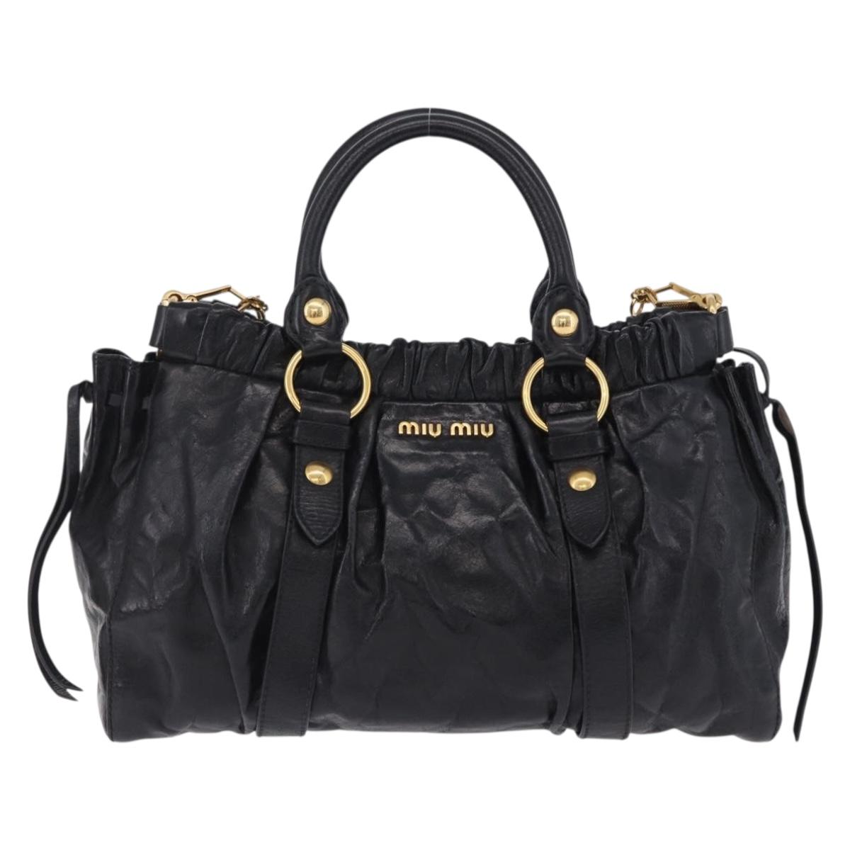 Miu Miu Hand Bag Leather 2way Black Gold Tone Auth 167594SAM