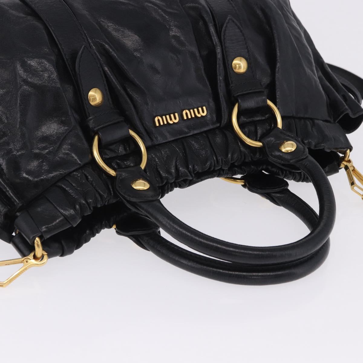 Miu Miu Hand Bag Leather 2way Black Gold Tone Auth 167594SAM