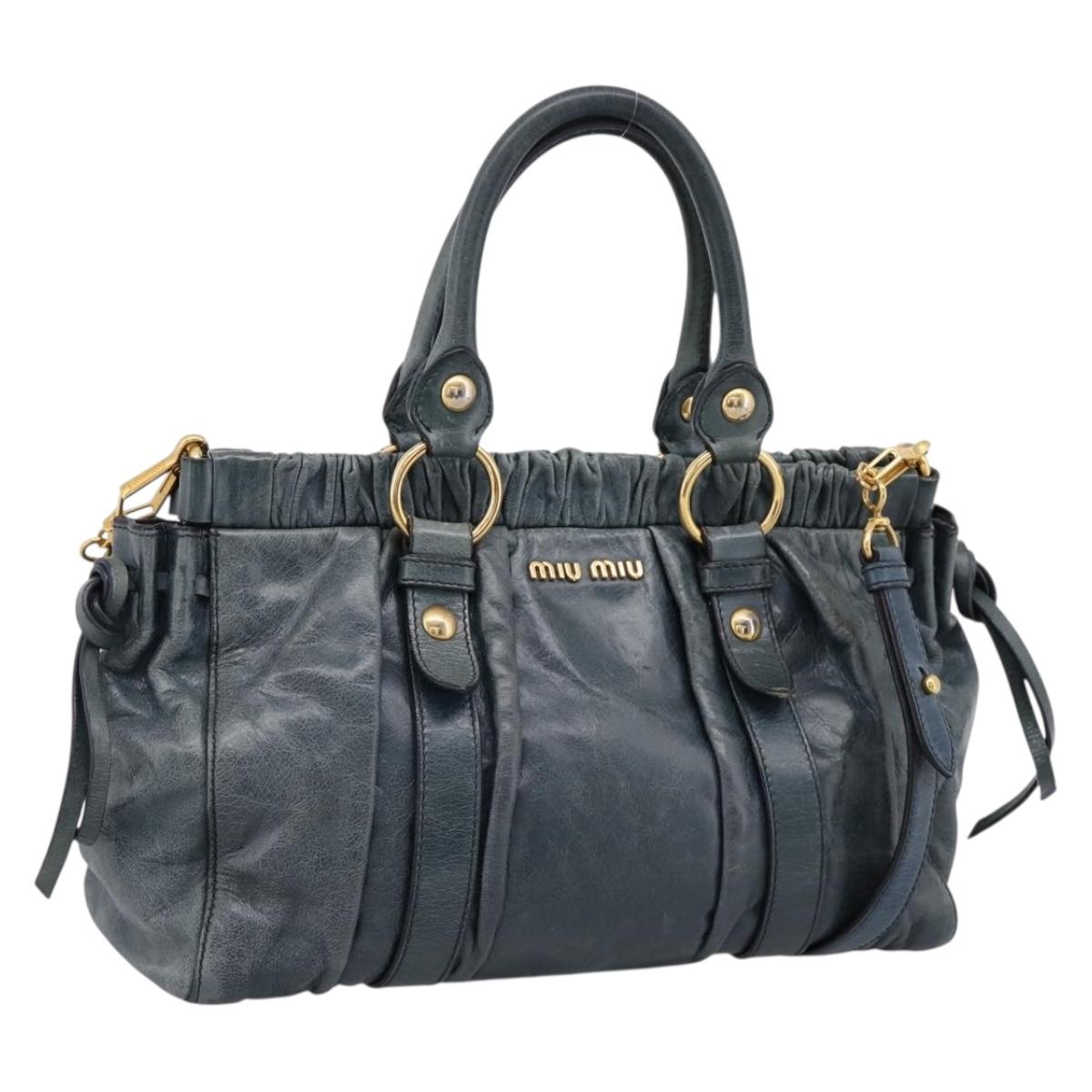 Miu Miu Hand Bag Leather 2way Blue Gold Tone Auth 167595M