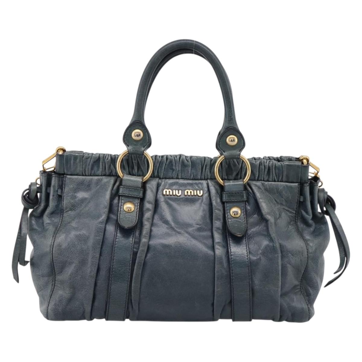 Miu Miu Hand Bag Leather 2way Blue Gold Tone Auth 167595M