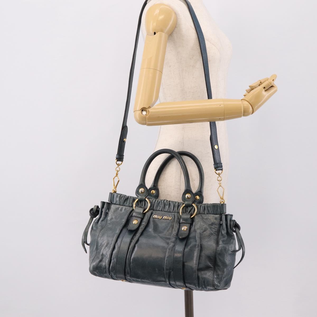 Miu Miu Hand Bag Leather 2way Blue Gold Tone Auth 167595M