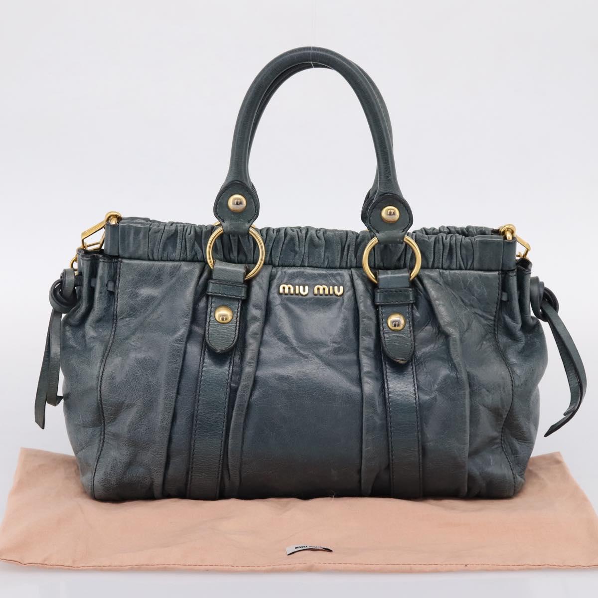 Miu Miu Hand Bag Leather 2way Blue Gold Tone Auth 167595M
