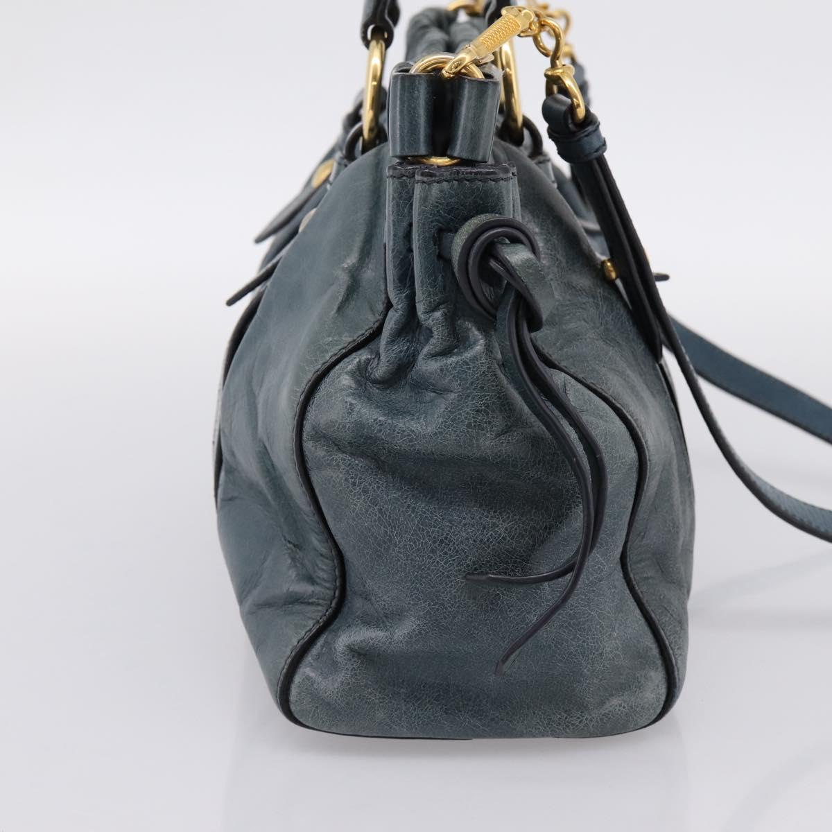 Miu Miu Hand Bag Leather 2way Blue Gold Tone Auth 167595M