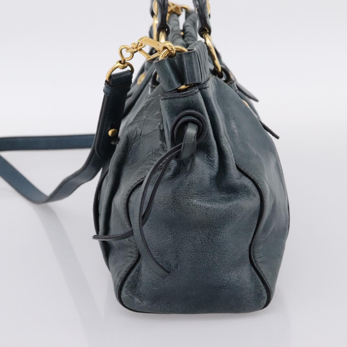 Miu Miu Hand Bag Leather 2way Blue Gold Tone Auth 167595M