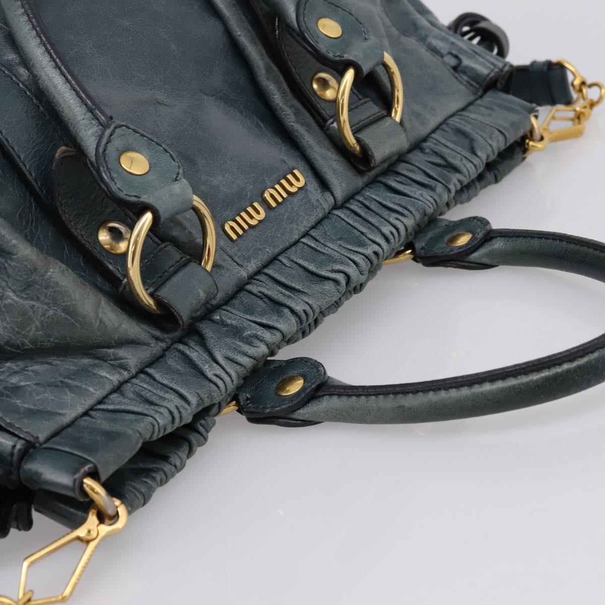 Miu Miu Hand Bag Leather 2way Blue Gold Tone Auth 167595M