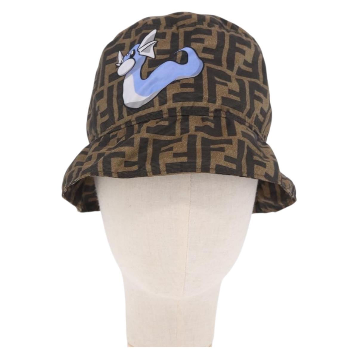 FENDI x FRGMT x POKEMON Bucket Hat Zucca Nylon Brown Blue Auth 167597SM
