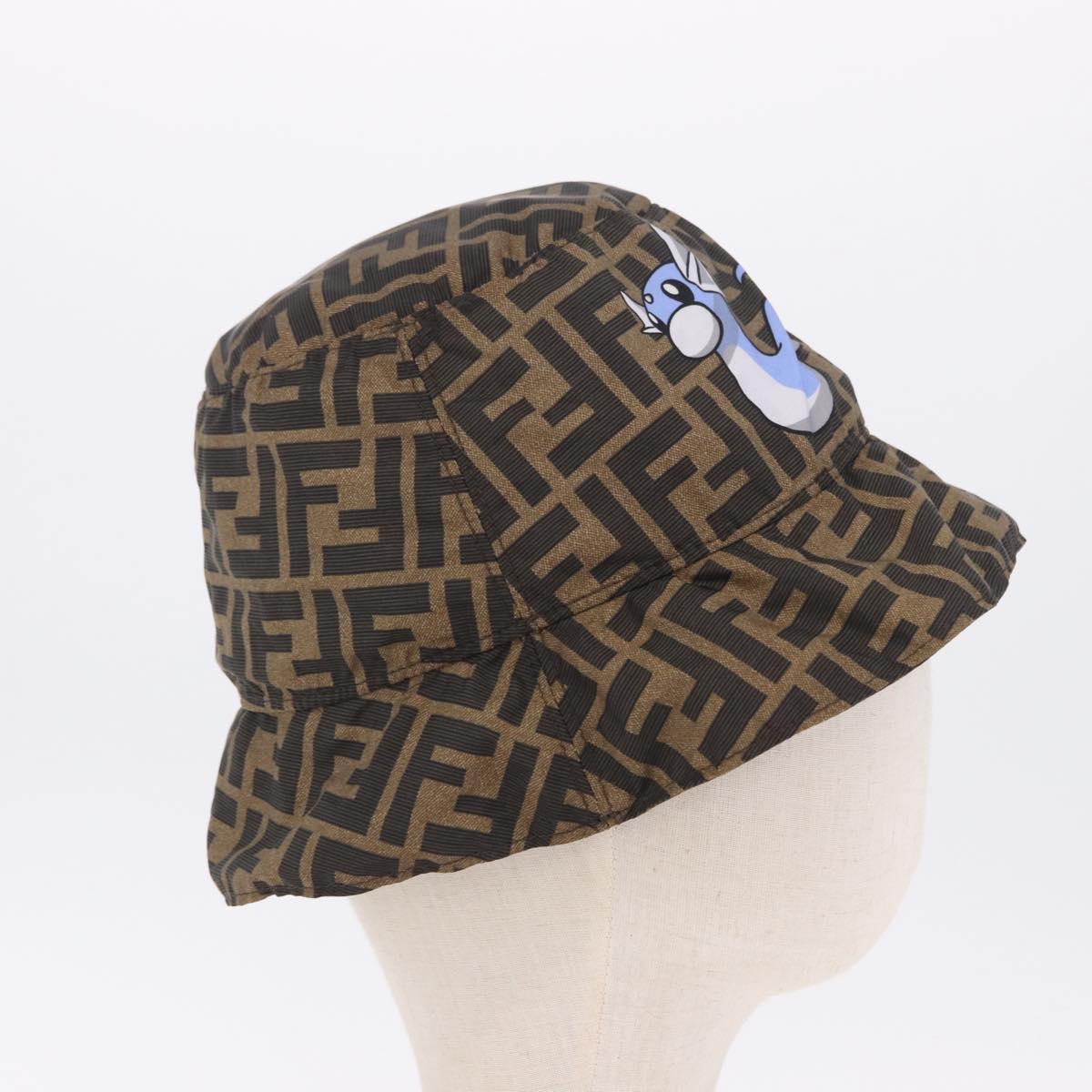 FENDI x FRGMT x POKEMON Bucket Hat Zucca Nylon Brown Blue Auth 167597SM