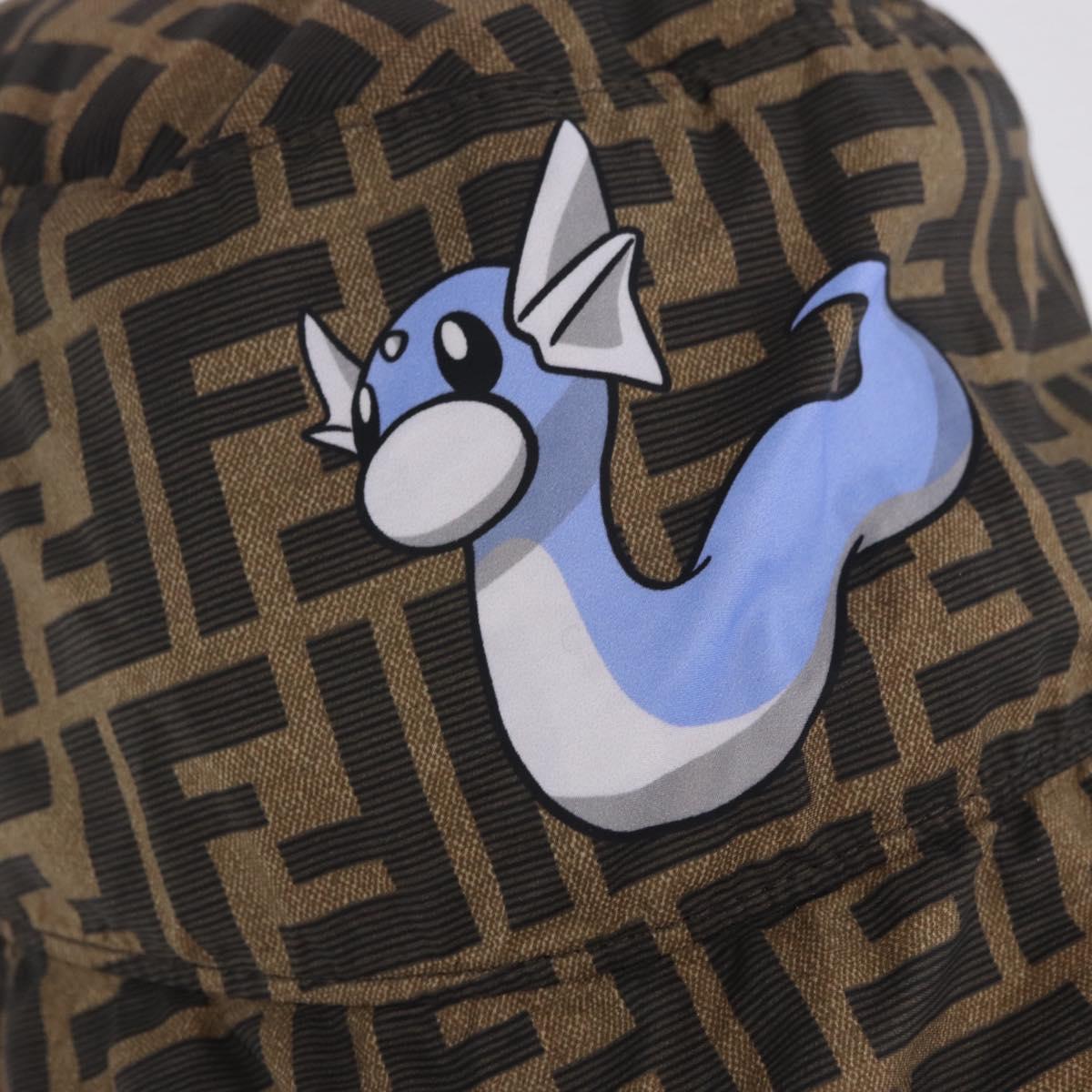 FENDI x FRGMT x POKEMON Bucket Hat Zucca Nylon Brown Blue Auth 167597SM