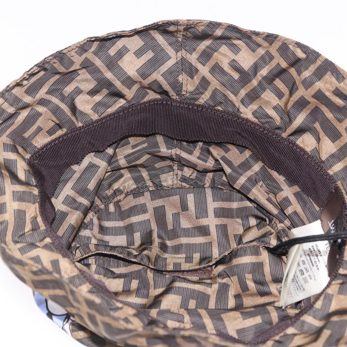 FENDI x FRGMT x POKEMON Bucket Hat Zucca Nylon Brown Blue Auth 167597SM