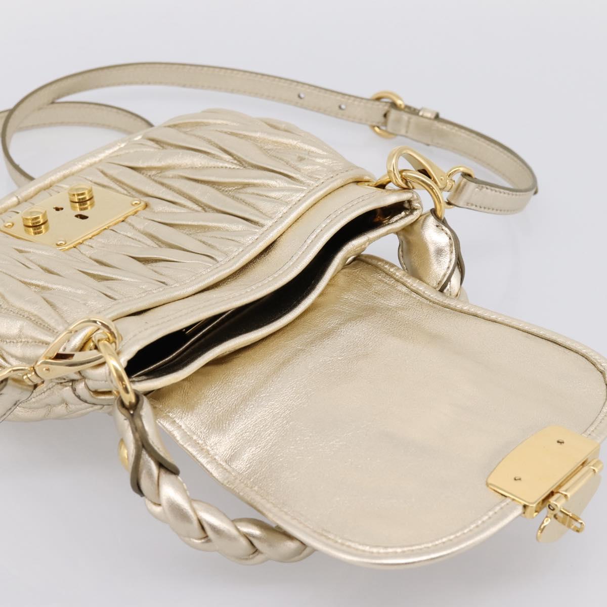 Miu Miu Matelasse Hand Bag Leather 2way Champagne Gold Gold Tone Auth 167599SAM
