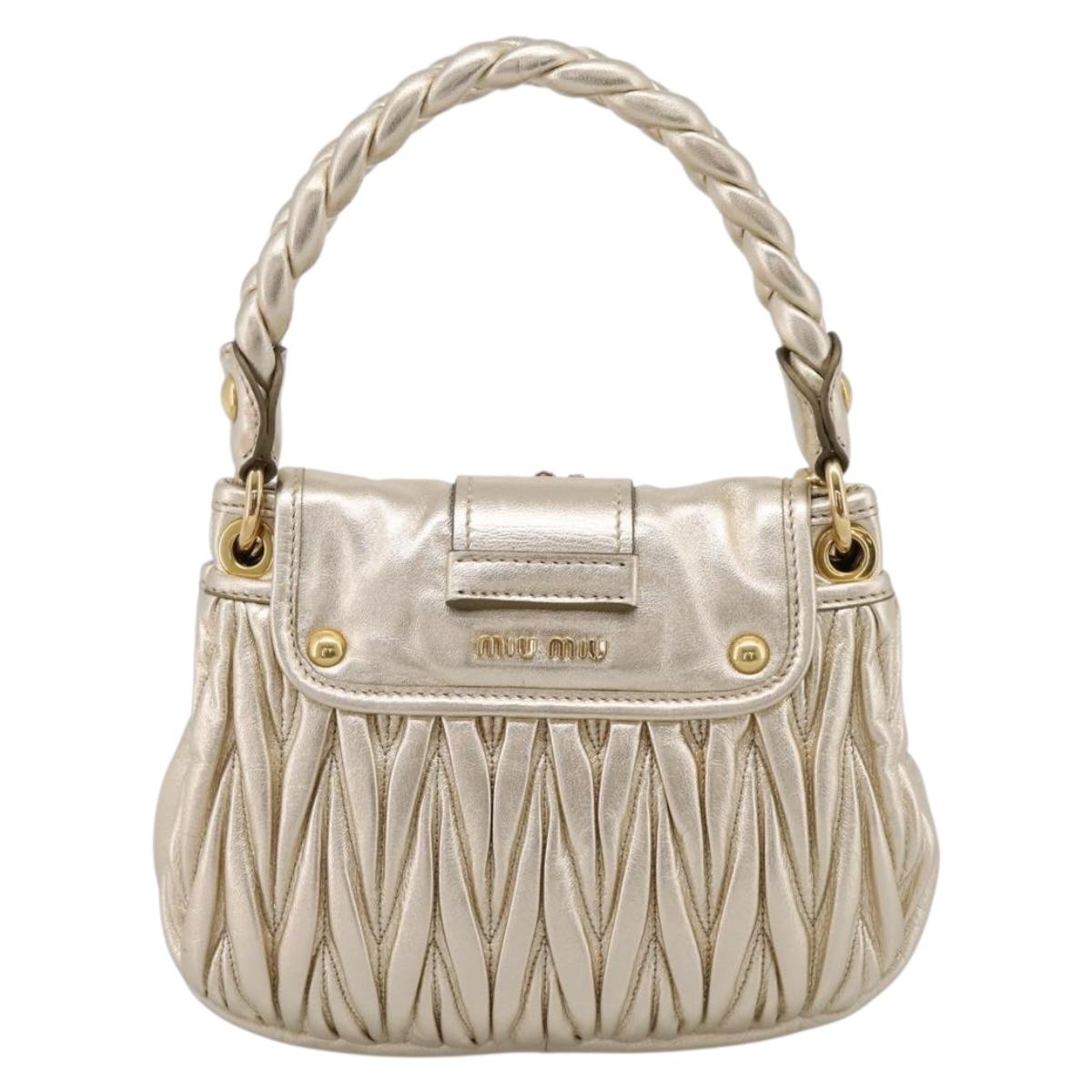 Miu Miu Matelasse Hand Bag Leather 2way Champagne Gold Gold Tone Auth 167599SAM