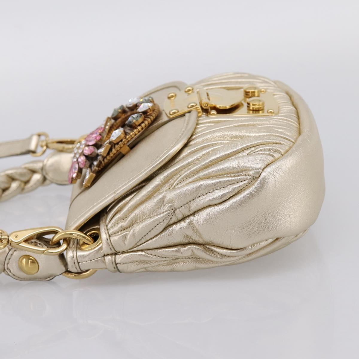 Miu Miu Matelasse Hand Bag Leather 2way Champagne Gold Gold Tone Auth 167599SAM