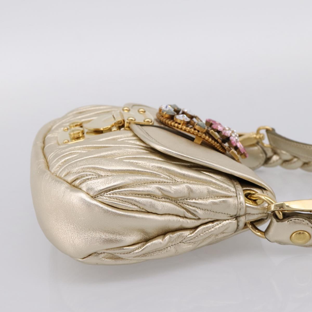 Miu Miu Matelasse Hand Bag Leather 2way Champagne Gold Gold Tone Auth 167599SAM