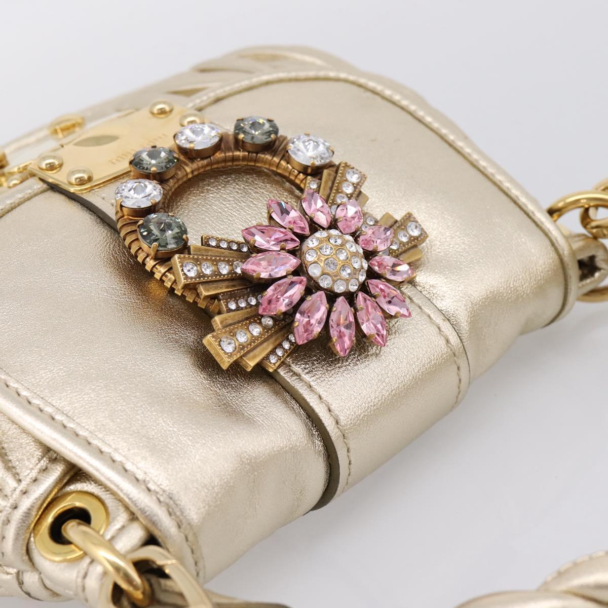 Miu Miu Matelasse Hand Bag Leather 2way Champagne Gold Gold Tone Auth 167599SAM