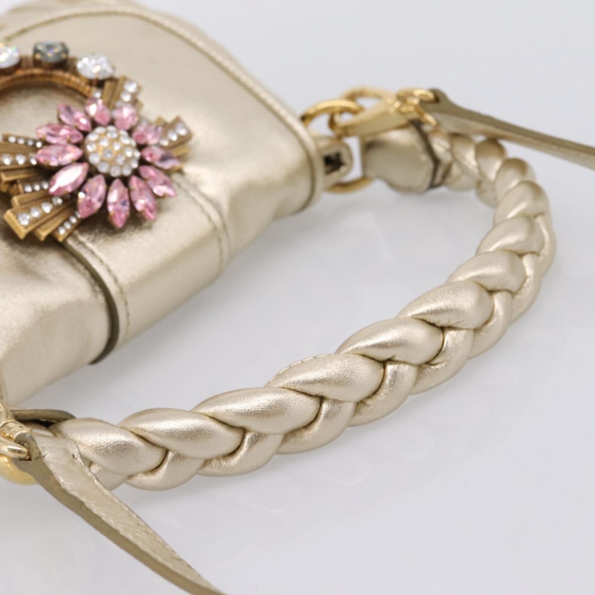 Miu Miu Matelasse Hand Bag Leather 2way Champagne Gold Gold Tone Auth 167599SAM