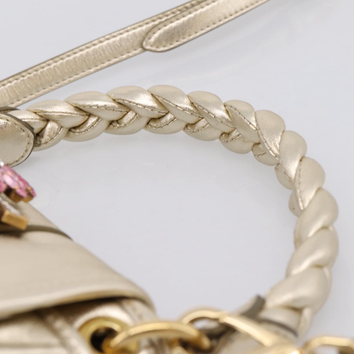 Miu Miu Matelasse Hand Bag Leather 2way Champagne Gold Gold Tone Auth 167599SAM