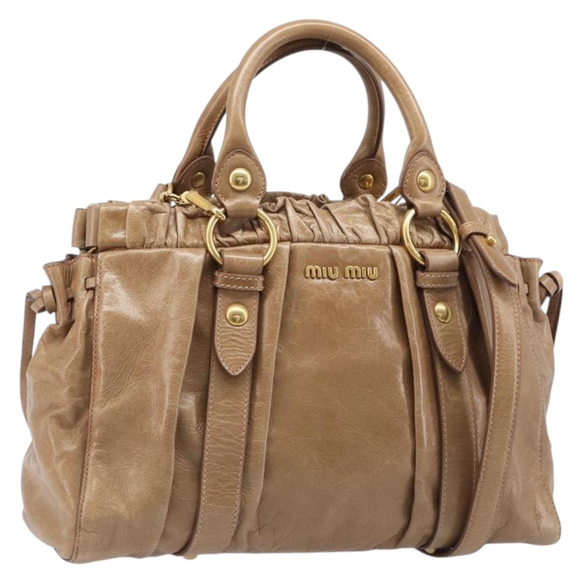 Miu Miu Hand Bag Leather 2way Brown Gold Tone Auth 167600V