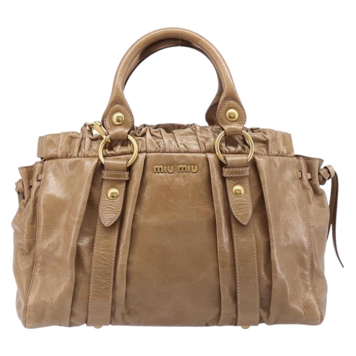 Miu Miu Hand Bag Leather 2way Brown Gold Tone Auth 167600V