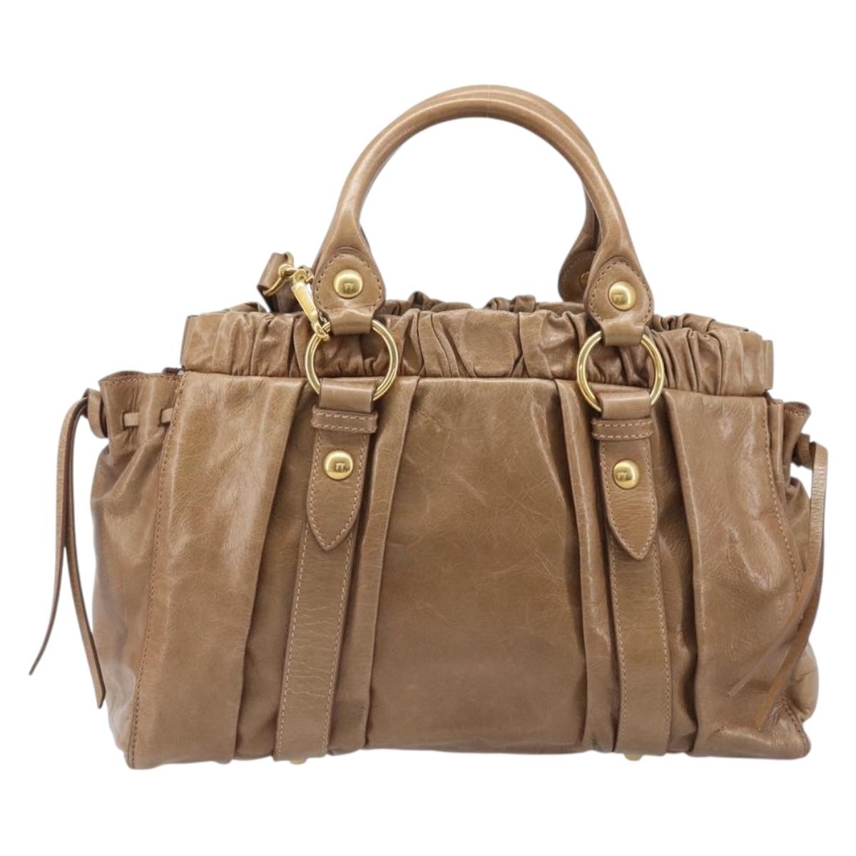 Miu Miu Hand Bag Leather 2way Brown Gold Tone Auth 167600V