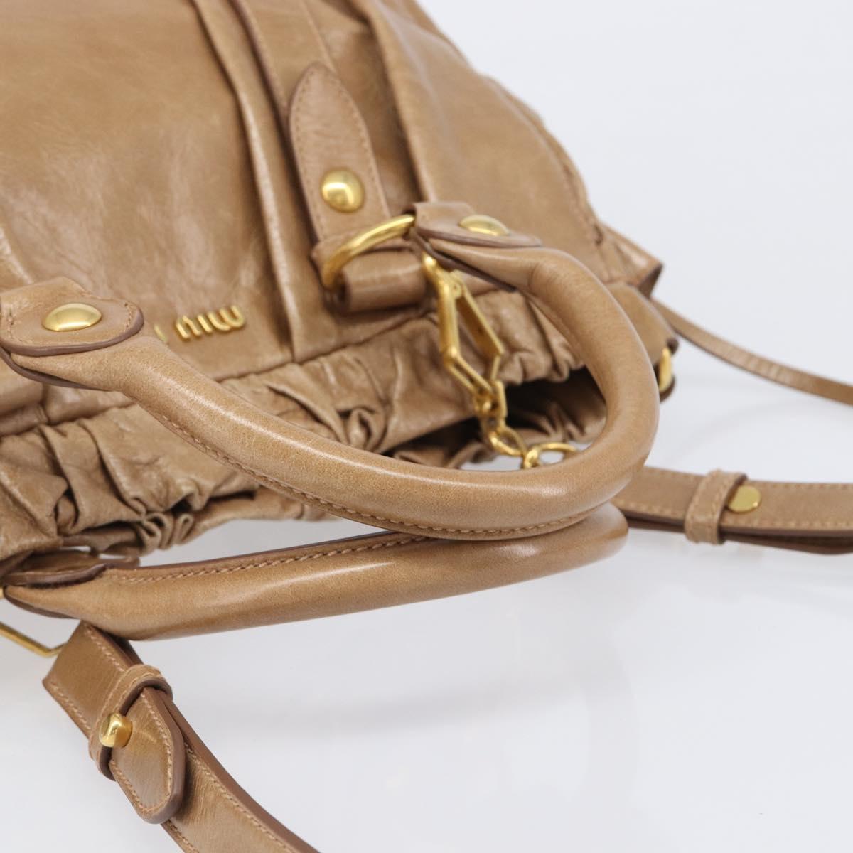 Miu Miu Hand Bag Leather 2way Brown Gold Tone Auth 167600V