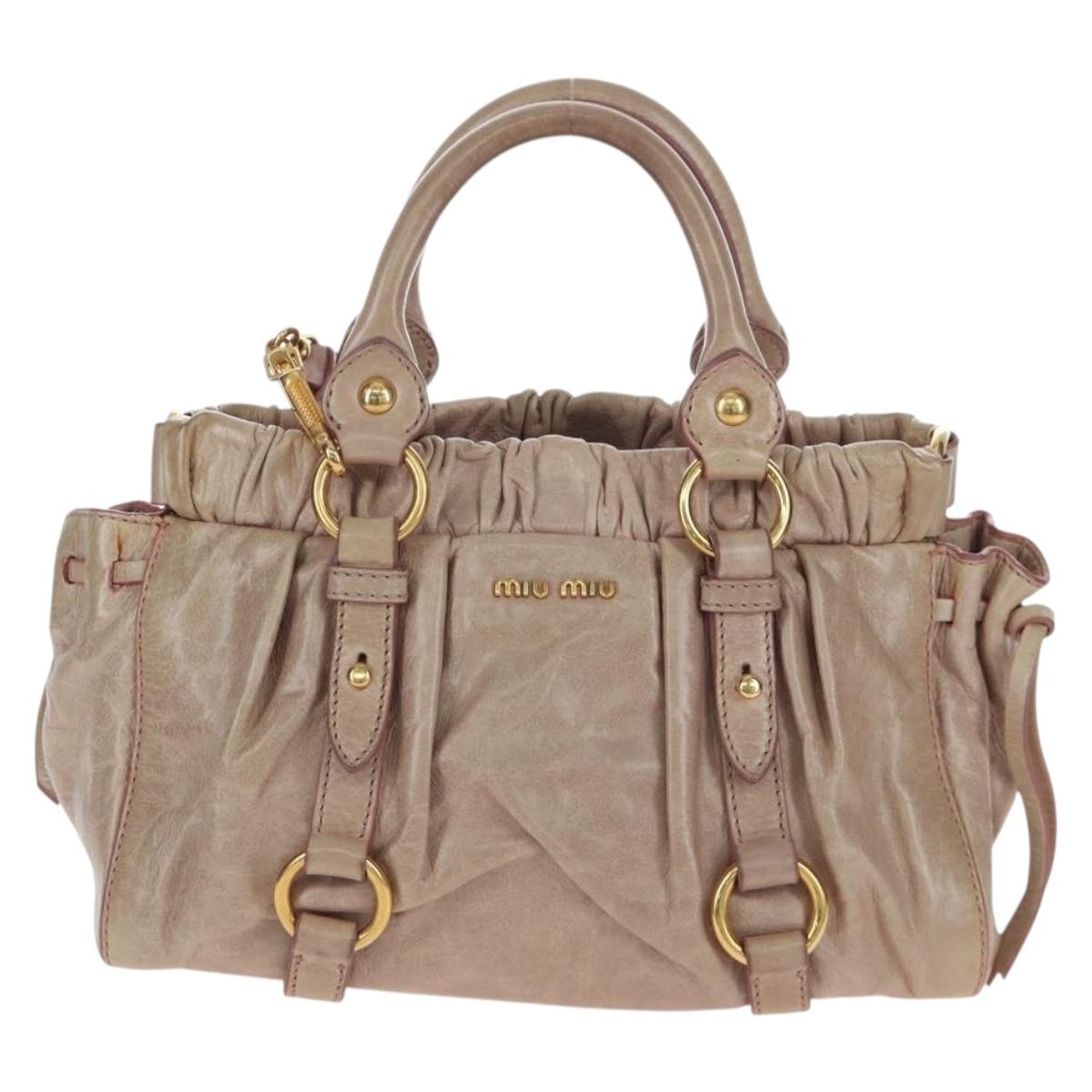 Miu Miu Hand Bag Leather 2way Beige Gold Tone Auth 167601V