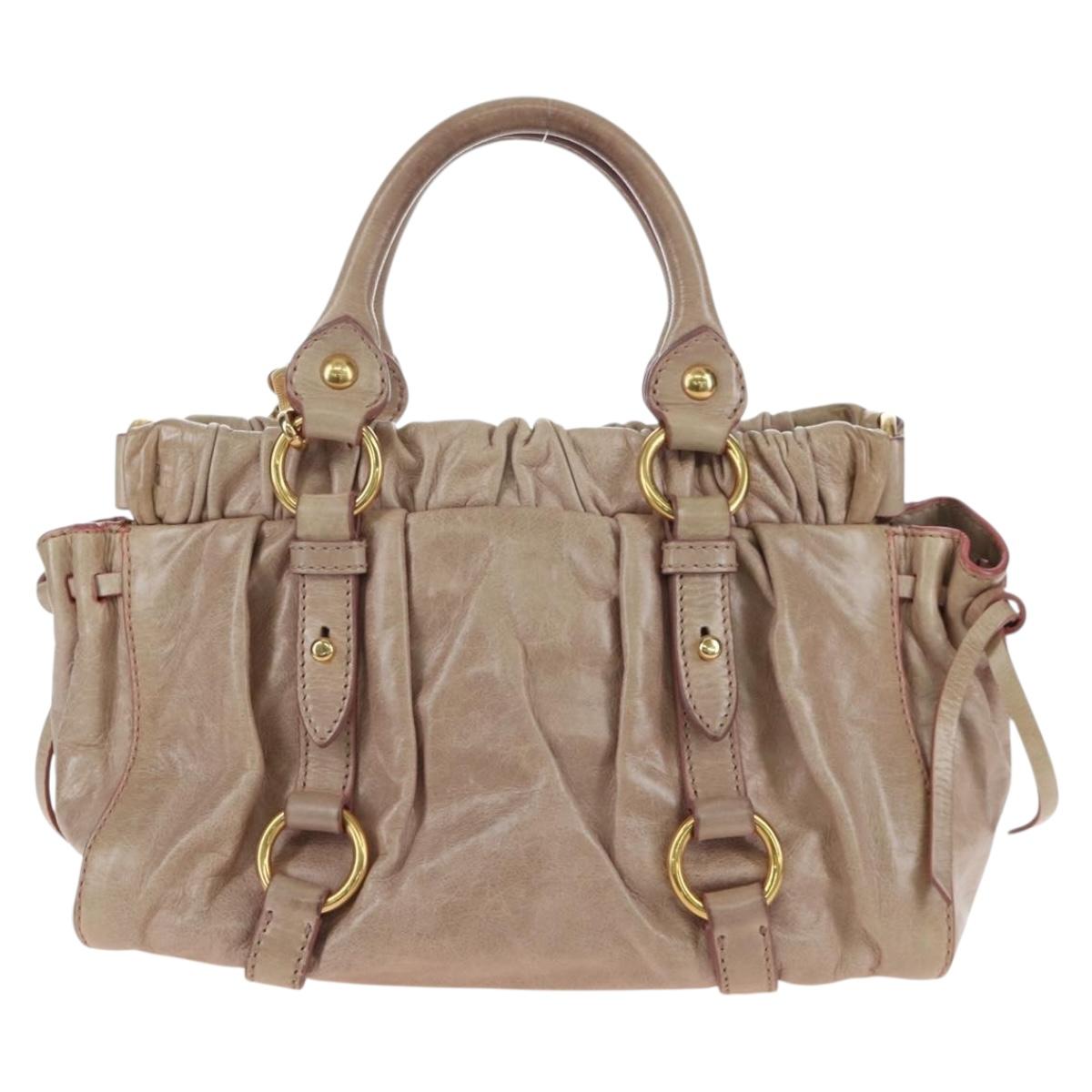 Miu Miu Hand Bag Leather 2way Beige Gold Tone Auth 167601V