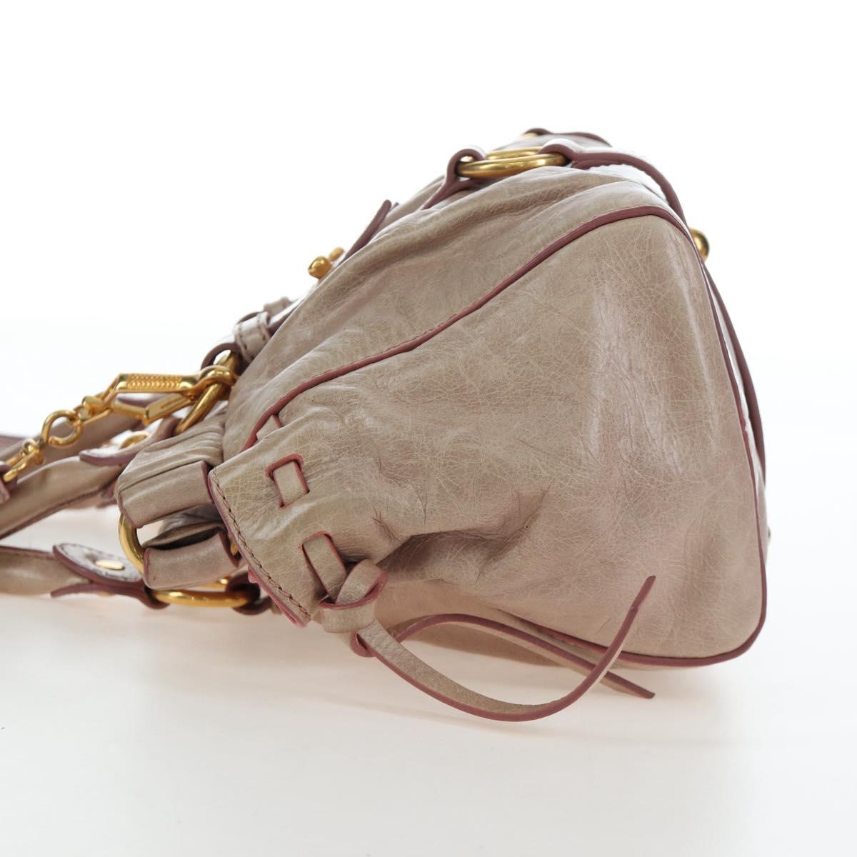 Miu Miu Hand Bag Leather 2way Beige Gold Tone Auth 167601V