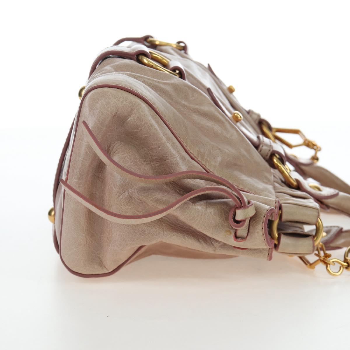 Miu Miu Hand Bag Leather 2way Beige Gold Tone Auth 167601V