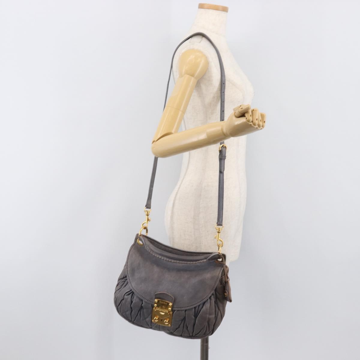 Miu Miu Hand Bag Leather 2way Gray Gold Tone Auth 167602V