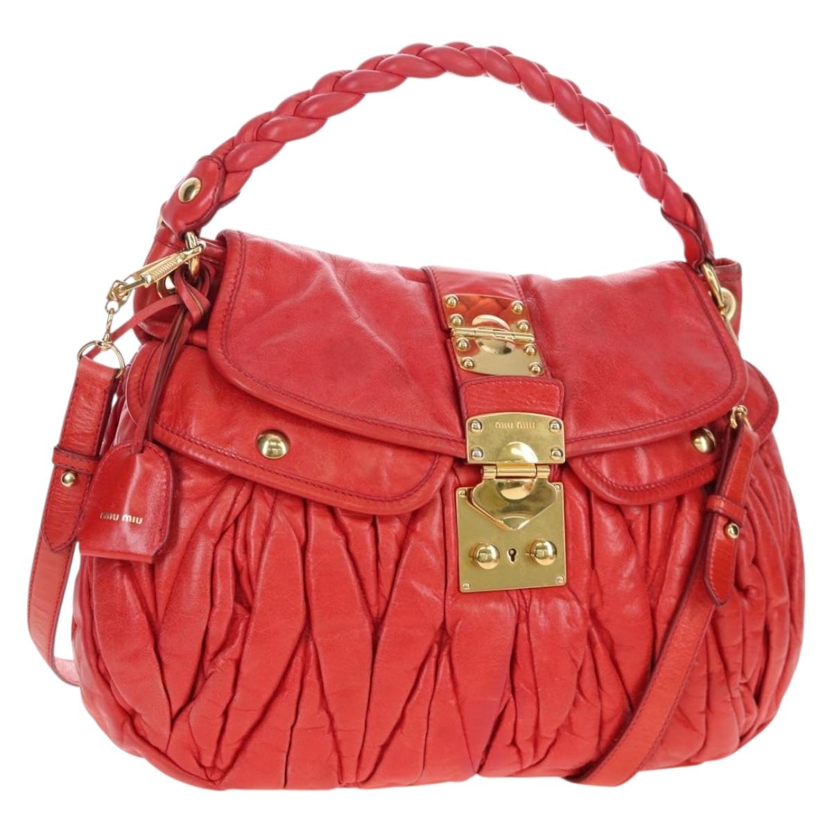 Miu Miu Hand Bag Leather 2way Red Gold Tone Auth 167603V