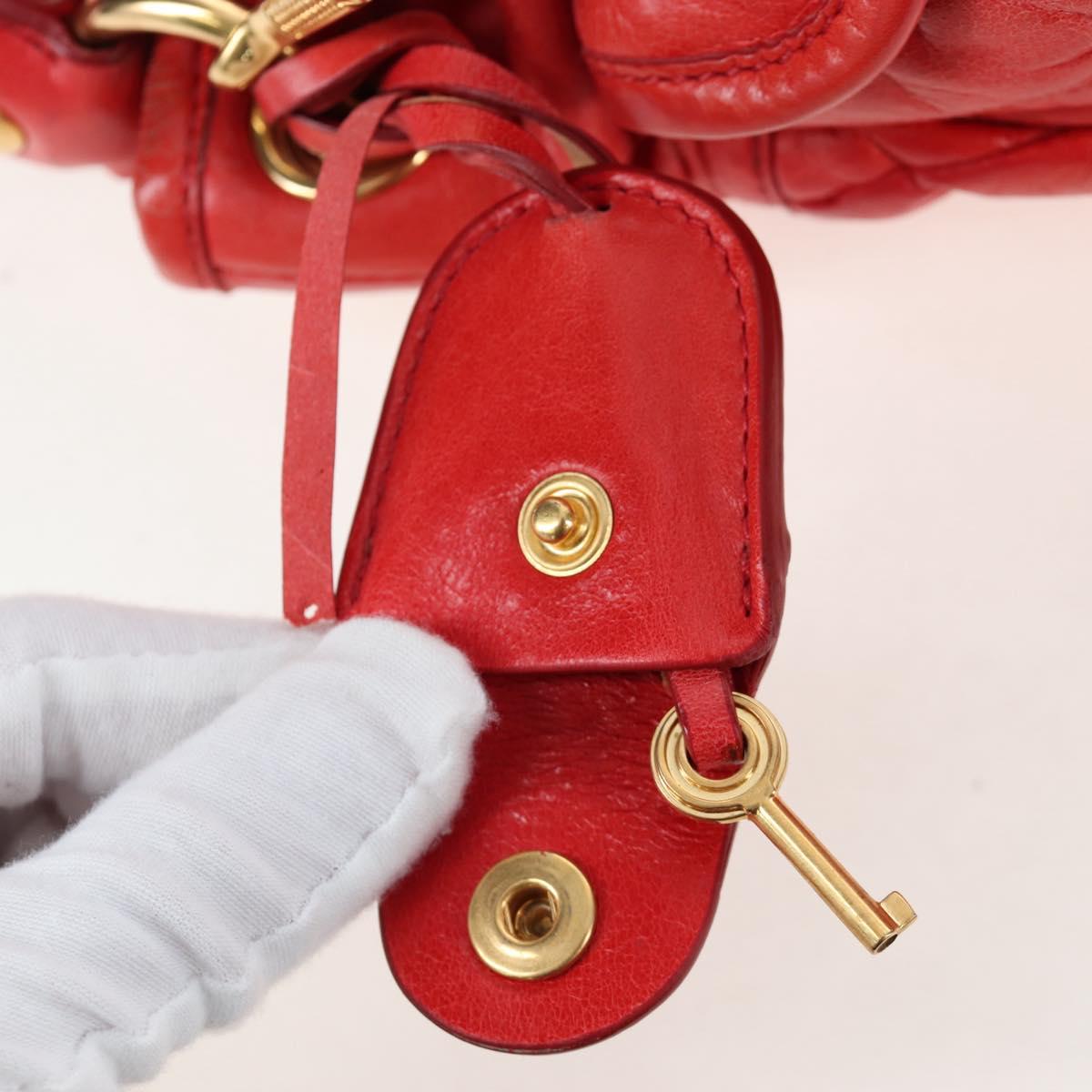 Miu Miu Hand Bag Leather 2way Red Gold Tone Auth 167603V
