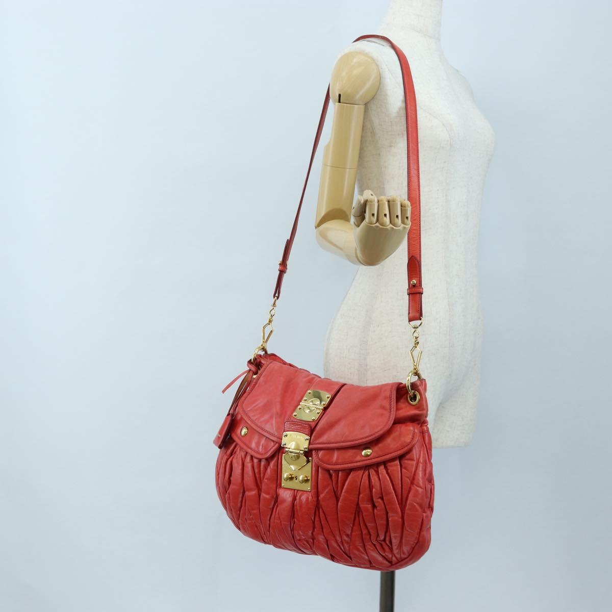 Miu Miu Hand Bag Leather 2way Red Gold Tone Auth 167603V