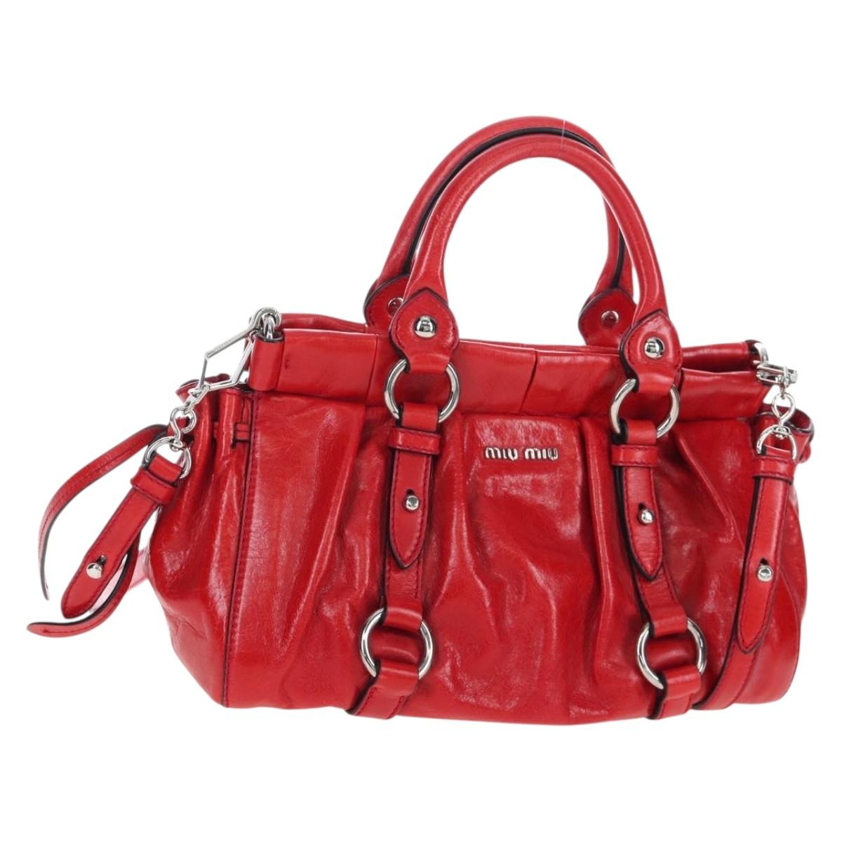 Miu Miu Hand Bag Leather 2way Red Silver Auth 167604SM