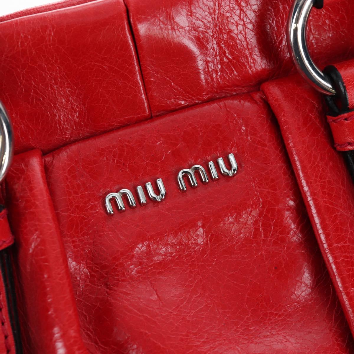 Miu Miu Hand Bag Leather 2way Red Silver Auth 167604SM