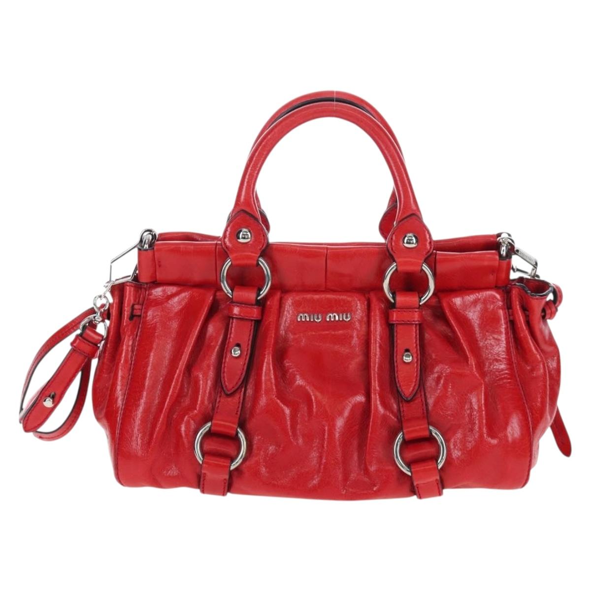 Miu Miu Hand Bag Leather 2way Red Silver Auth 167604SM