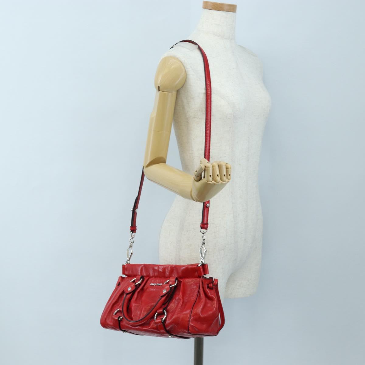Miu Miu Hand Bag Leather 2way Red Silver Auth 167604SM
