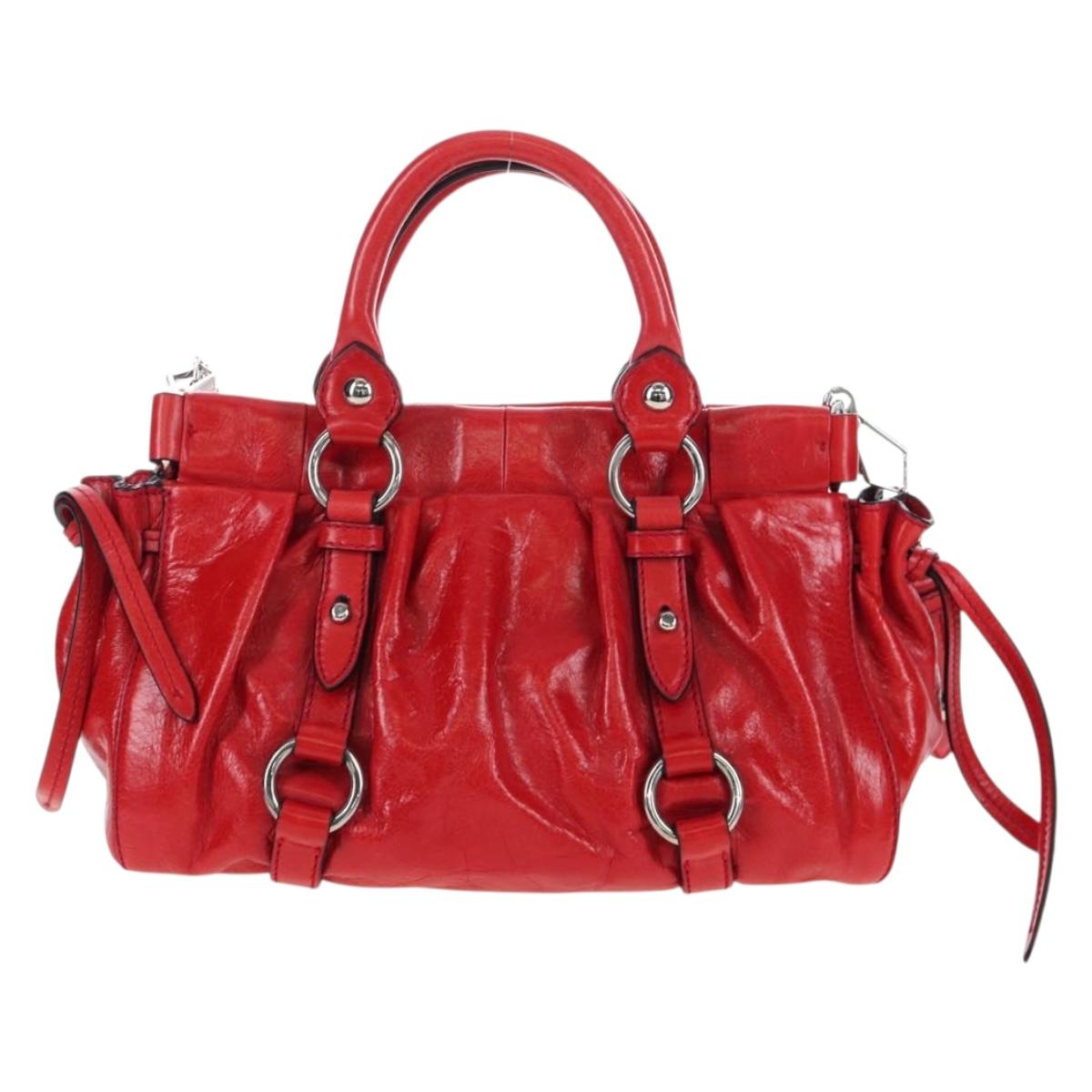 Miu Miu Hand Bag Leather 2way Red Silver Auth 167604SM