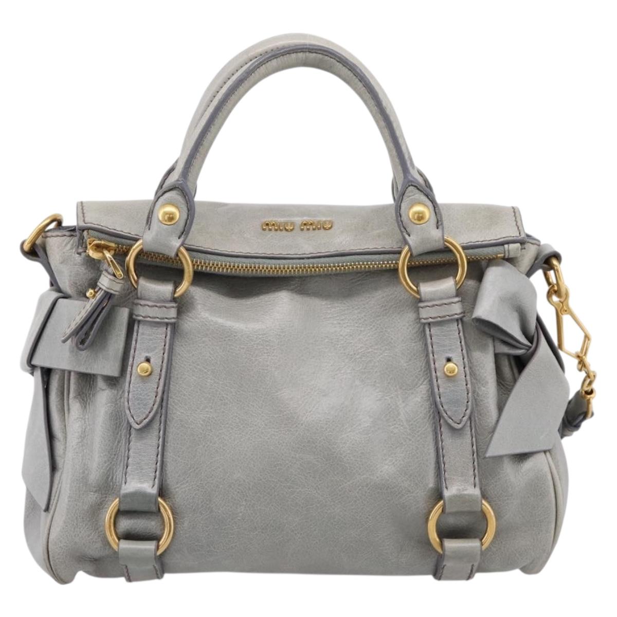 Miu Miu Hand Bag Leather 2way Gray Gold Tone Auth 167606M