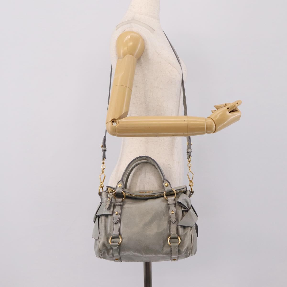 Miu Miu Hand Bag Leather 2way Gray Gold Tone Auth 167606M